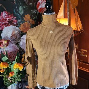 Vintage Courréges Paris Tan Ribbed Turtleneck Sweater, S